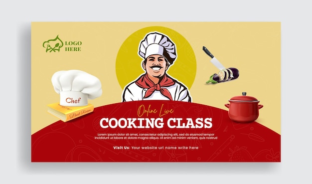 Restaurant chef job and cooking lesson web banner and cooking youtube thumnail template design