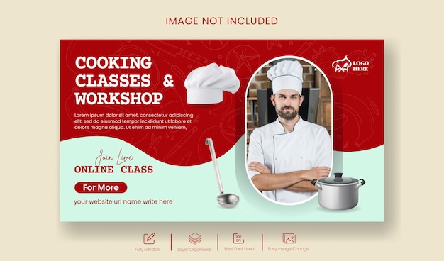 Vector restaurant chef job hiring web banner and cooking youtube thumnail template design