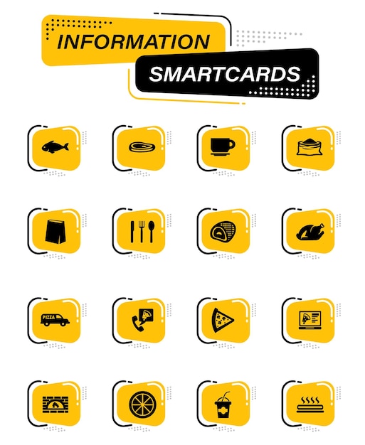 Цветовые векторные иконки ресторана на информационных смарт-картах для дизайна пользовательского интерфейса