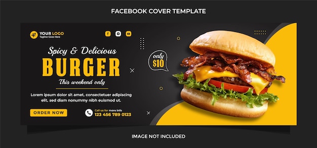 レストランおいしいハンバーガーフードメニューソーシャルメディアフェイスブックカバーポストまたはウェブバナーテンプレートデザイン