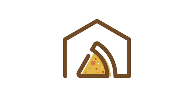 restaurant design logo with a combination of house and pizza shapes made in a minimalist line style