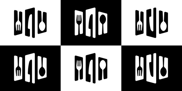 Restaurant deur set van keuken logo ontwerp sjabloon lepel vork mes met minimalistische stijl icoon