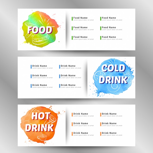 Restaurant drink and food list banner with colorful splatter