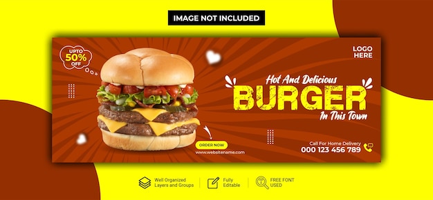 Restaurant en speciale burger sociale media en Facebook-omslag Premium Vector-sjabloon