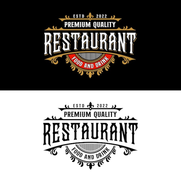 Restaurant eten en drinken vector luxe vintage design logo