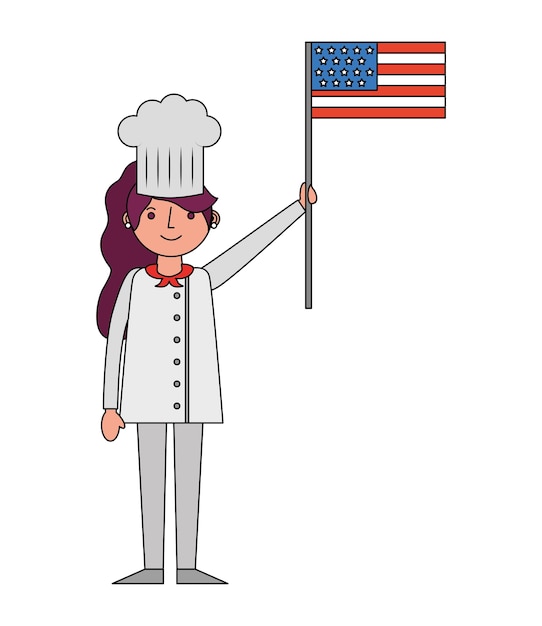 Restaurant female chef with usa flag