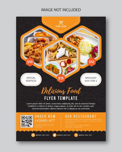 Vector restaurant flyer en menu ontwerpconcept met foto