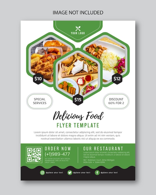 Restaurant flyer and menu template with photo