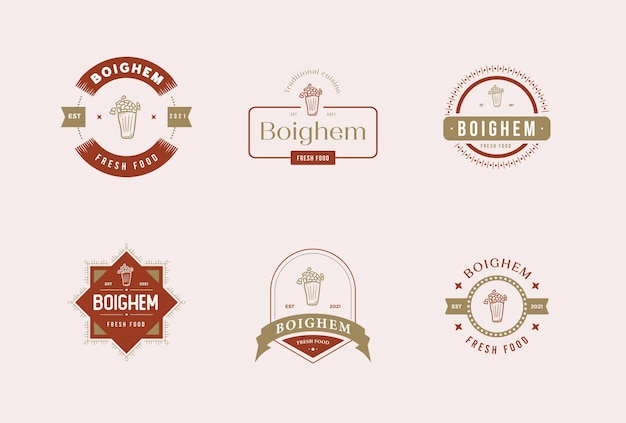 Значок ресторана еда премиум векторный набор логотипов
