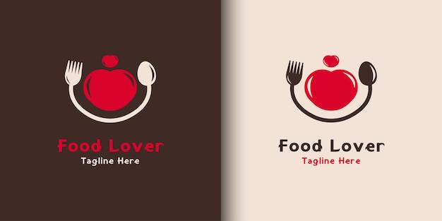 レストランの食べ物の恋人のロゴのデザイン テンプレート