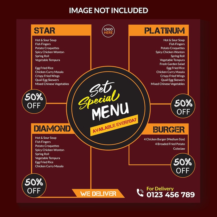 Vector restaurant food menu card design for social media posts and instagram banner post vector template