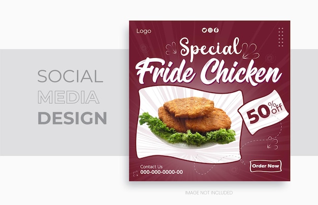 Vector restaurant food menu delicious fried chicken social media post design template