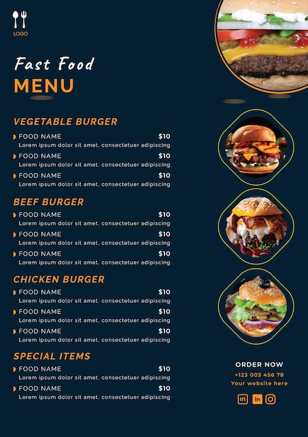 Restaurant food menu design