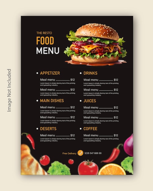 restaurant food menu flyer design template