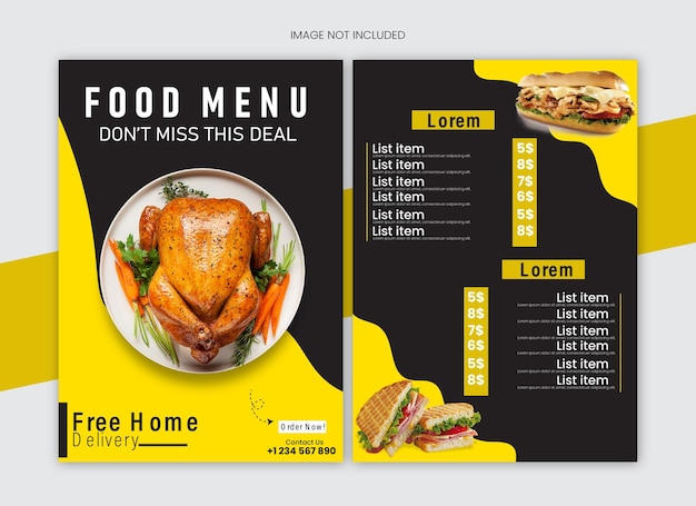 Restaurant food menu flyer design template