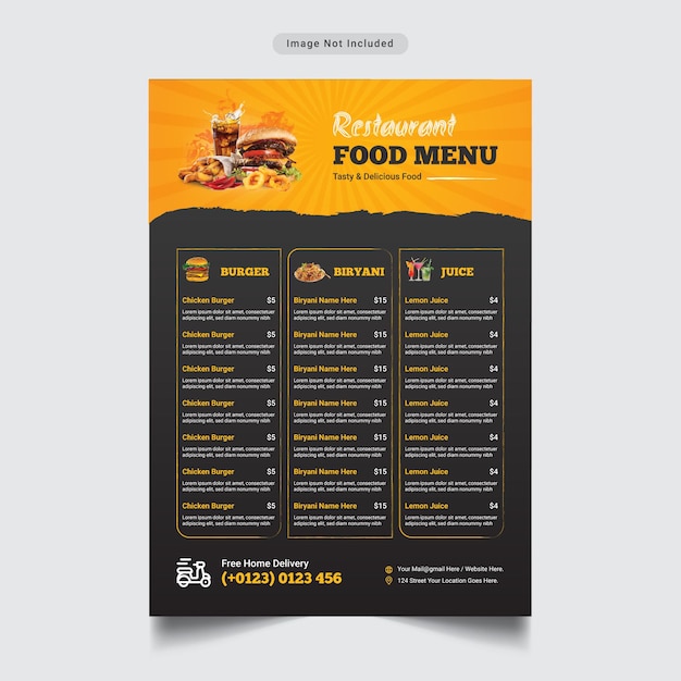 Restaurant food menu flyer template