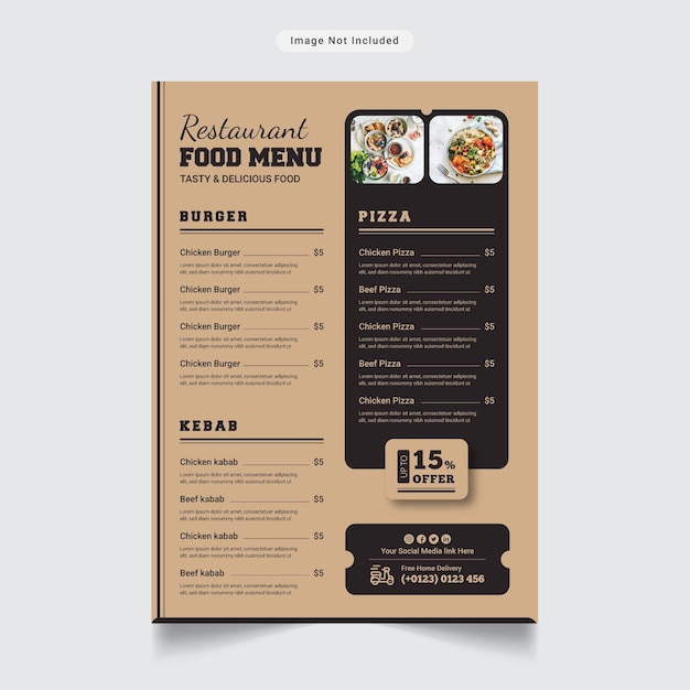 Modello di volantino del menu del cibo del ristorante