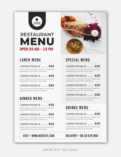 restaurant food menu poster and flyer design template