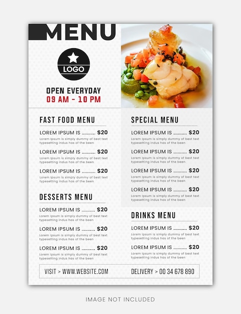 restaurant food menu poster and flyer design template