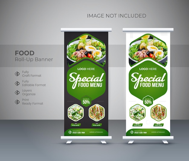 Restaurant food menu roll up banner design template