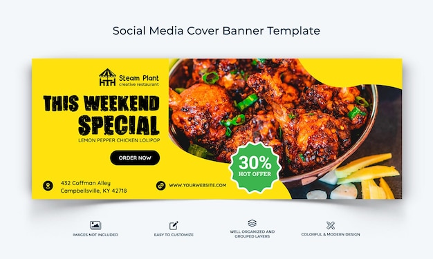 レストラン フード メニュー ソーシャル メディア facebook カバー バナー テンプレート プレミアム ベクトル