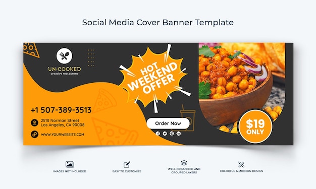 Меню еды ресторана в социальных сетях facebook обложка баннер шаблон премиум вектор
