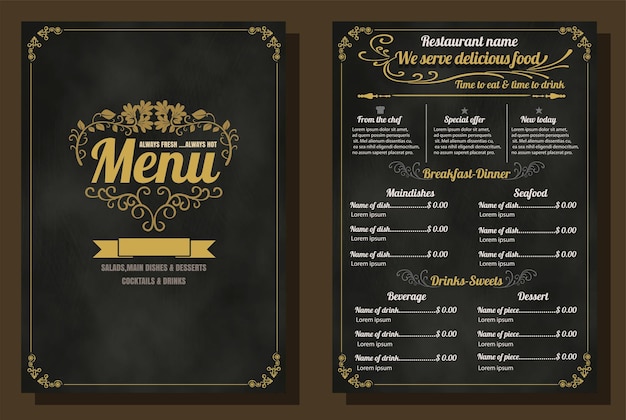 Restaurant food menu vintage design met chalkboard achtergrond vectorformaat eps10