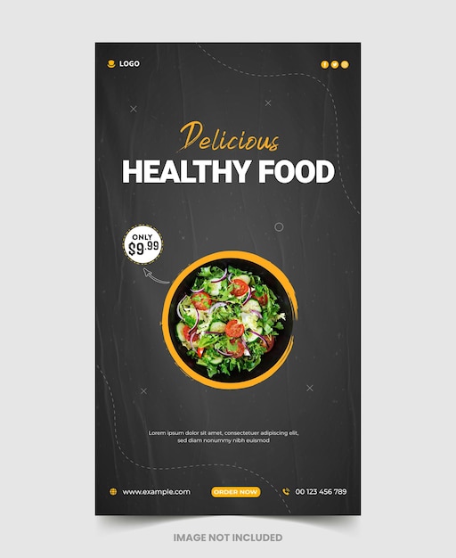 Modello di banner web del menu del cibo del ristorante e storia di instagram