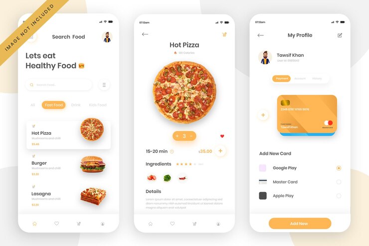 Vector restaurant food mobile app user interface design