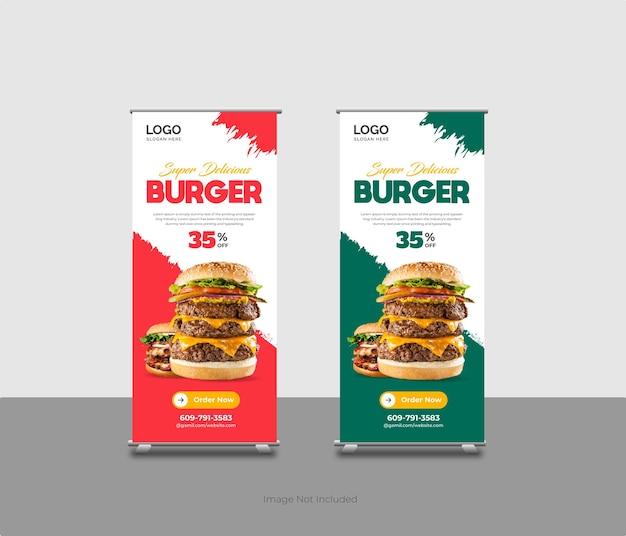 Vector restaurant and food rollup standee banner design template or rollup banner for food business