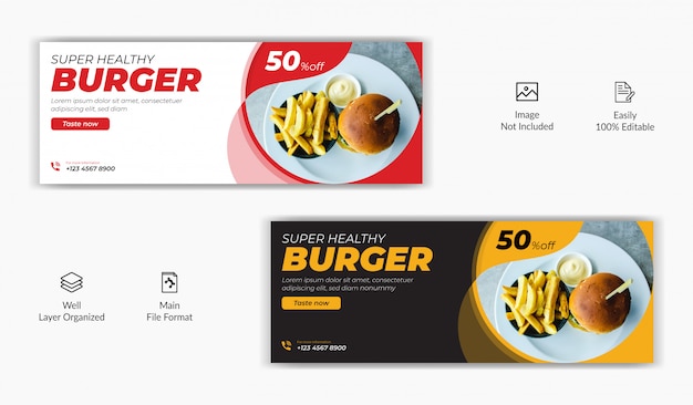 Restaurant food sale offer social media post facebook cover page timeline online website banner template