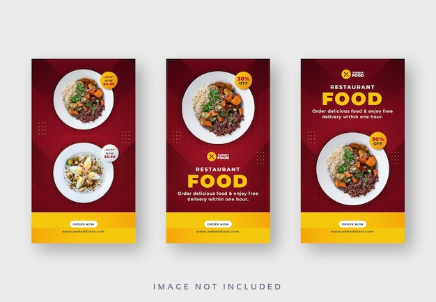 Modello di set di storie sui social media per cibo da ristorante