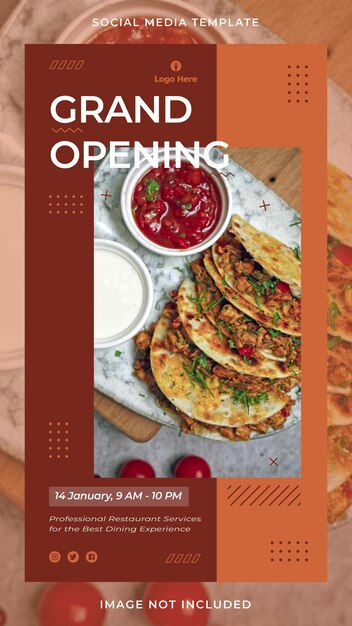 Vector restaurant grootse opening ontwerp instagram verhalen sjabloon