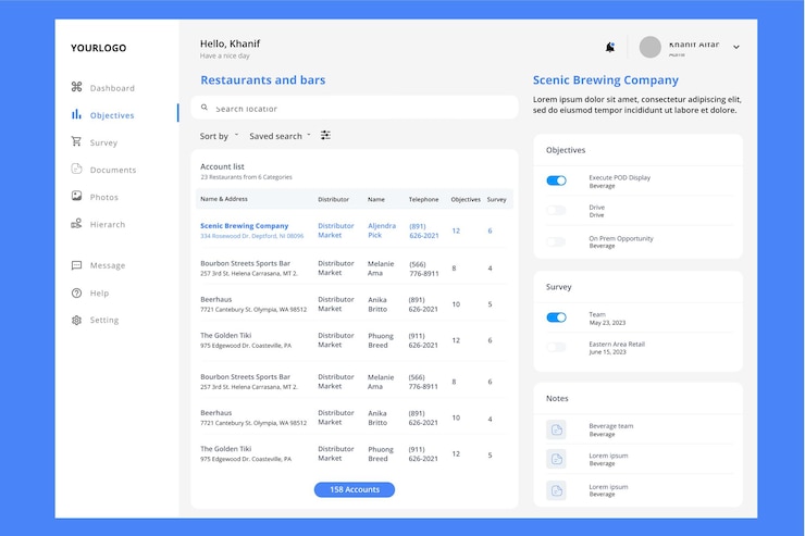 Vector restaurant and hospitality cms dashboard app ui kit template
