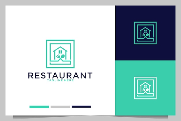 포크와 스푼 로고 디자인이 있는 레스토랑 하우스