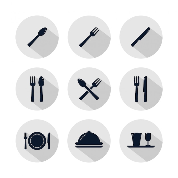 Vector restaurant icon set isolated on grey circle.