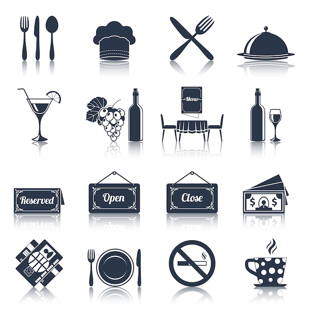 Vector restaurant icons set black