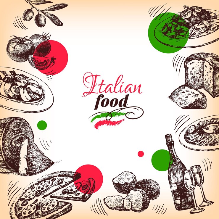 Vector restaurant italiaanse keuken menu ontwerp hand getrokken schets vectorillustratie