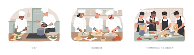 Restaurant keukenwerk geïsoleerde cartoon vector illustraties se