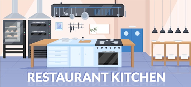 Restaurant kitchen banner flat template