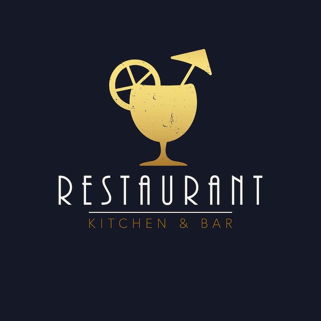 Restaurant kitchen and bar logo design Cocktail orange slice and umbrella modern logotype Luxury