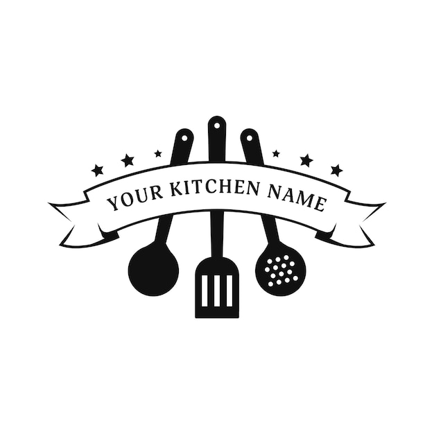 Restaurant kitchen cooking logo with spatula icon symbol template