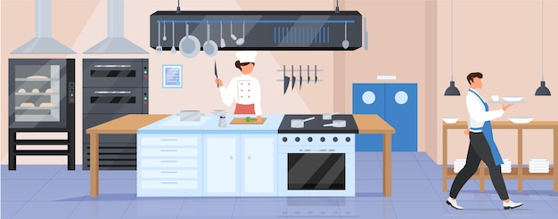 Vector restaurant kitchen flat color illustration