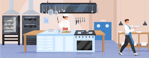 Restaurant kitchen flat color illustration