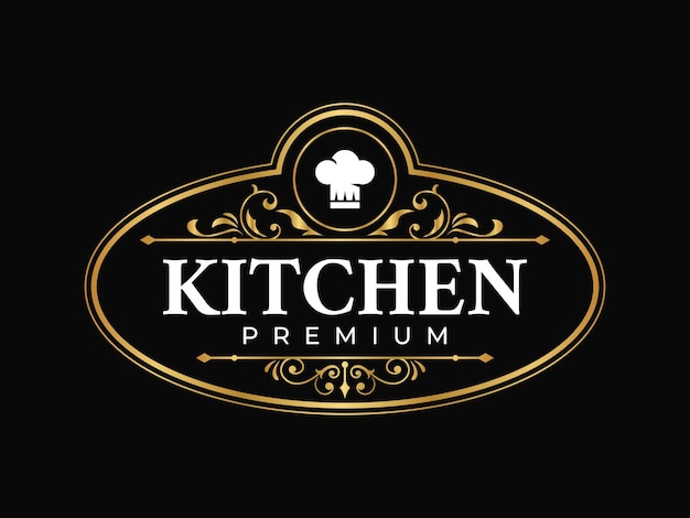 Vector restaurant kitchen royal luxury logo with flourish ornament