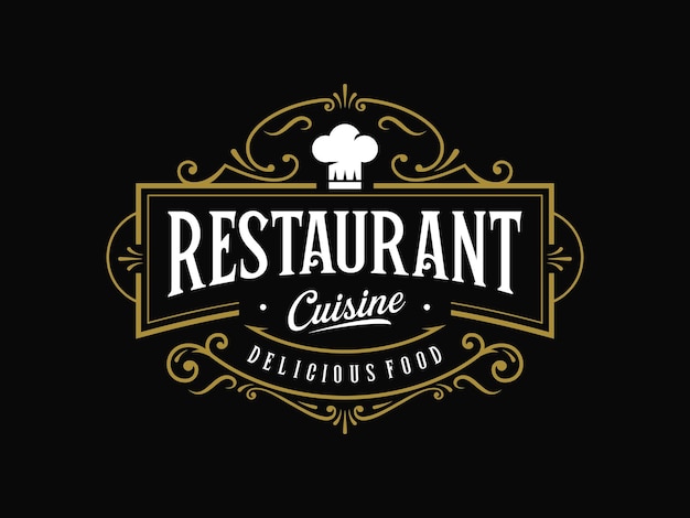 Vettore design del logo tipografia ornato vintage da cucina del ristorante