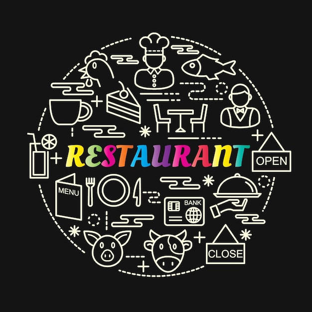 restaurant kleurrijke verloop met lijn pictogrammen instellen