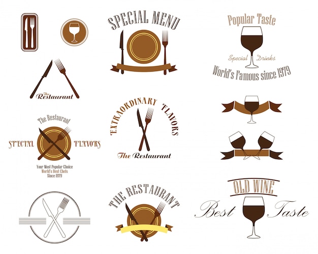 Vector restaurant label badge logo set