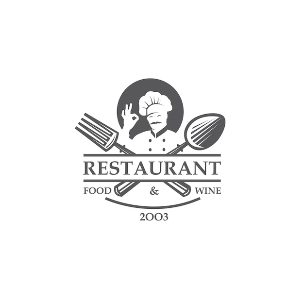 restaurant label with chef crossed spoon and fork