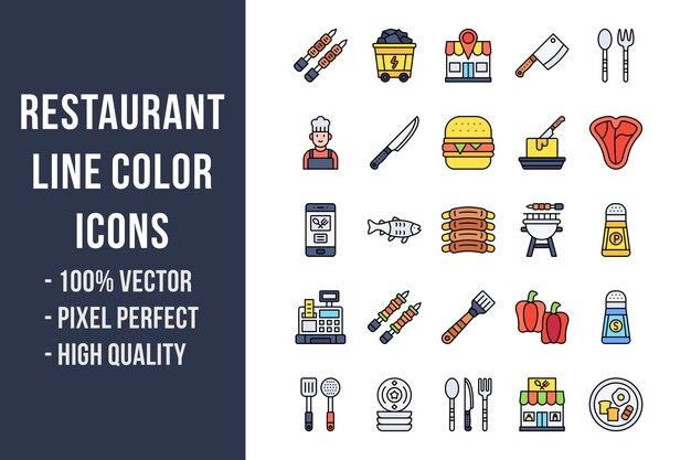 Restaurant Line Color Icons